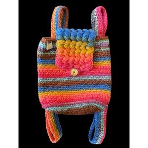 Hand-made Crocheted Rainbow Colors Backpack NWOT
